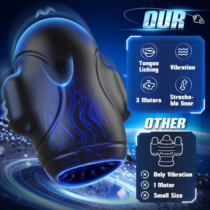 Male Maturbator Sex Toys for Men Glans Trainer - baiwatt Male Sex Toy with 10 Licking Vibrating Blowjob & 3 Motors Stroker & Global Social App for 360° Pocket Pussy Sleeve Wrap, Adult Sex Toy for Men - Image 5