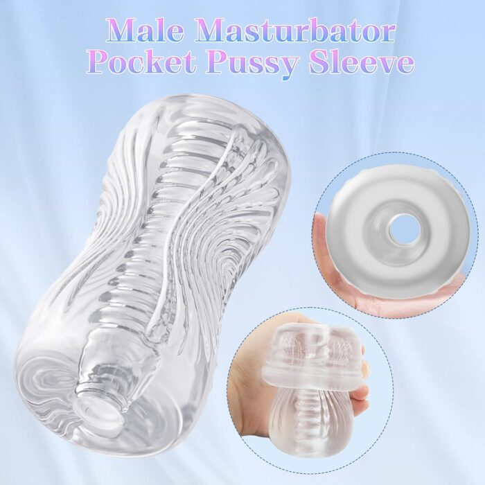 Male Masturbator Sex Toys - Adult Sex Toy Pocket Pussy, TPE Male Masturbation Sleeve, Penis Training Sex Toy for Men, 3D Realistic Texture Spiral Tunnel Stroker, Couple Sex Toys & Game (Clear) - Image 3