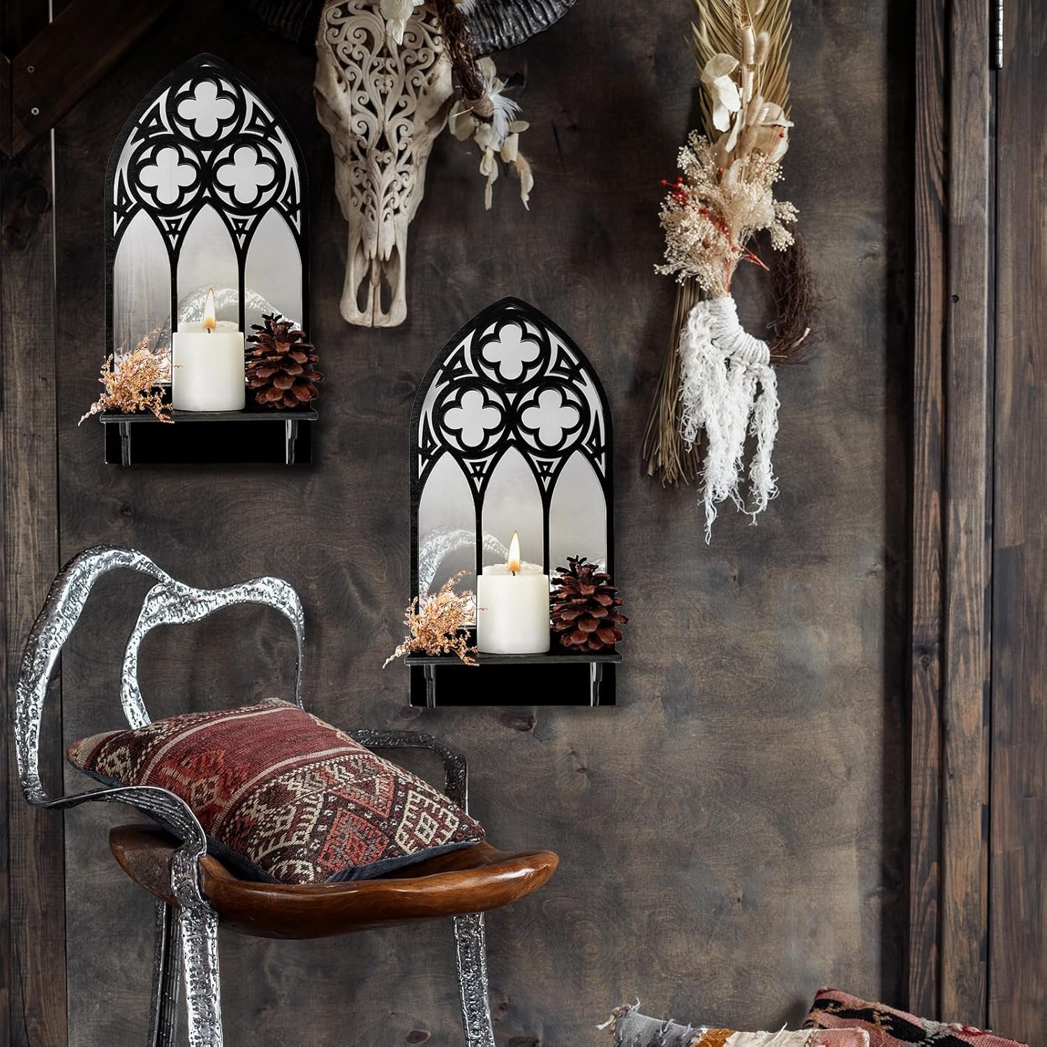 Gothic Sconces Wall Decor Set of 2, Arched Church Wall Sconces Decorative Gothic Wall Decor for Living Room, Bathroom, Dining Room