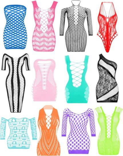 JDiction Women’s Lingerie BabyDoll Fishnet Bodysuit Sexy Nightwear(12 Pack)