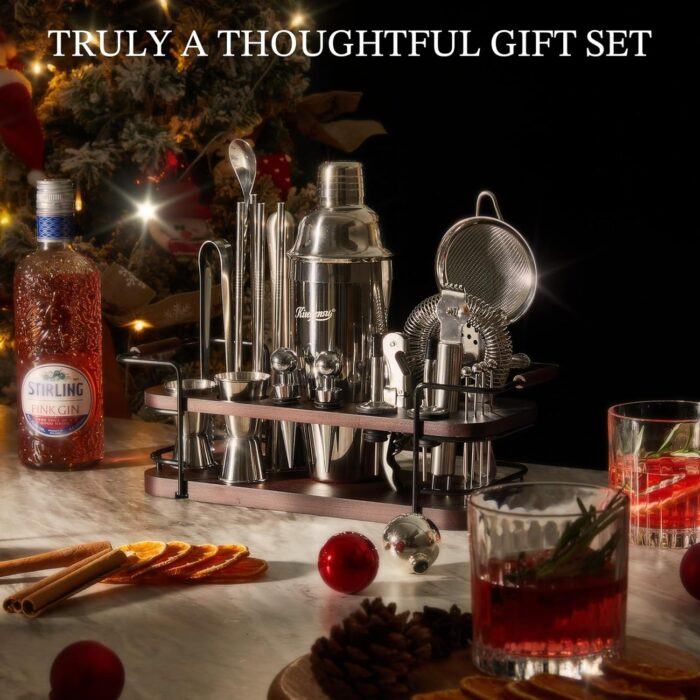 KITESSENSU Cocktail Shaker Set Bartender Kit with Stand | Complete 24-Piece Bar Set Cocktail Kit with All Bar Accessories: Martini Shaker, Jigger, Muddler | Drink Mixer Set for Home Bar Cocktails - Image 7
