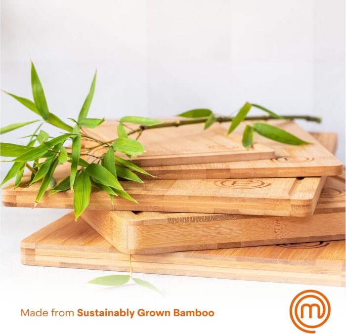 MasterChef Bamboo Cutting Boards for Kitchen, Wooden Cutting Board Set of 3, Natural, Organic & Food Safe Surface, Reversible Large, Medium & Small Wooden Chopping Boards with Juice Grooves - Image 3