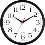Bernhard Products Black Wall Clock Silent Non Ticking, 12 Inch Quality Quartz Battery Operated Round Easy to Read Home/Office/Kitchen/Classroom/School Clock Sweep Movement