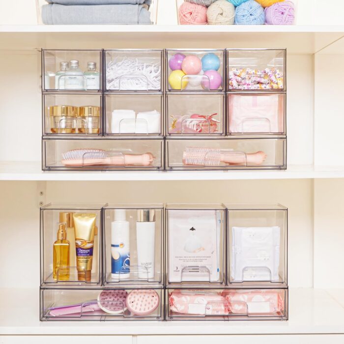 Vtopmart 7.6" H Clear Stackable Storage Drawers, 4 Pack Plastic Organizers Bins for Skincare, Cosmetics,Beauty Supplies,Ideal for Vanity, Bathroom,Kitchen Countertop,Cabinet Organization - Image 2