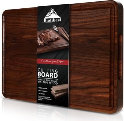 Handcrafted Walnut Wood Cutting Board 12×8, Non Toxic Kitchen Chopping Board with Juice Groove Charcuterie Serving Board, Eco & Knife Friendly Small Wooden Cutting Boards for Kitchen, Restaurant Use