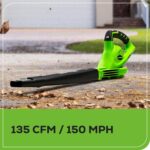 Greenworks 40V Leaf Blower/Sweeper, 150 MPH, Lightweight, Quiet, with 2.0 Ah Battery and Charger, Perfect for Residential Lawn Care, Leaf Blowing Debris, Dust, Light Snow, and More - Image 5