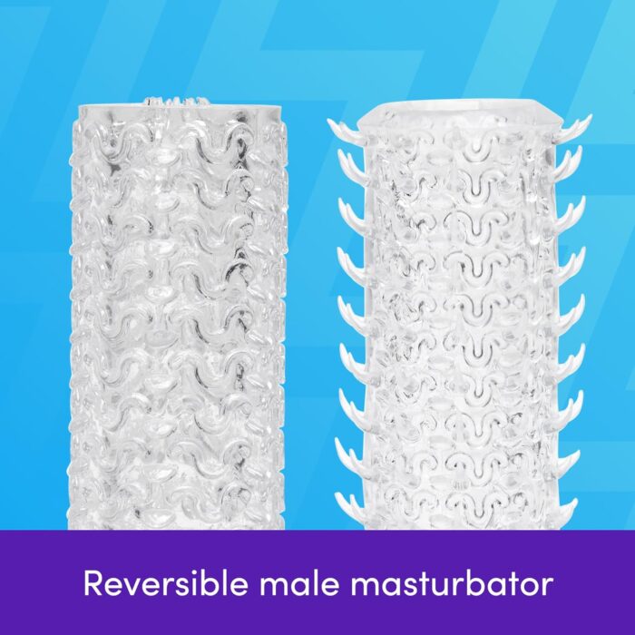 Lovehoney Double Stroker Male Masturbator - 5.5 Inch Stretchy Reversible Penis Stroker - Double Textured Male Sex Toy - Self Pleasure Sex Toys for Men - Waterproof - Clear - Image 2