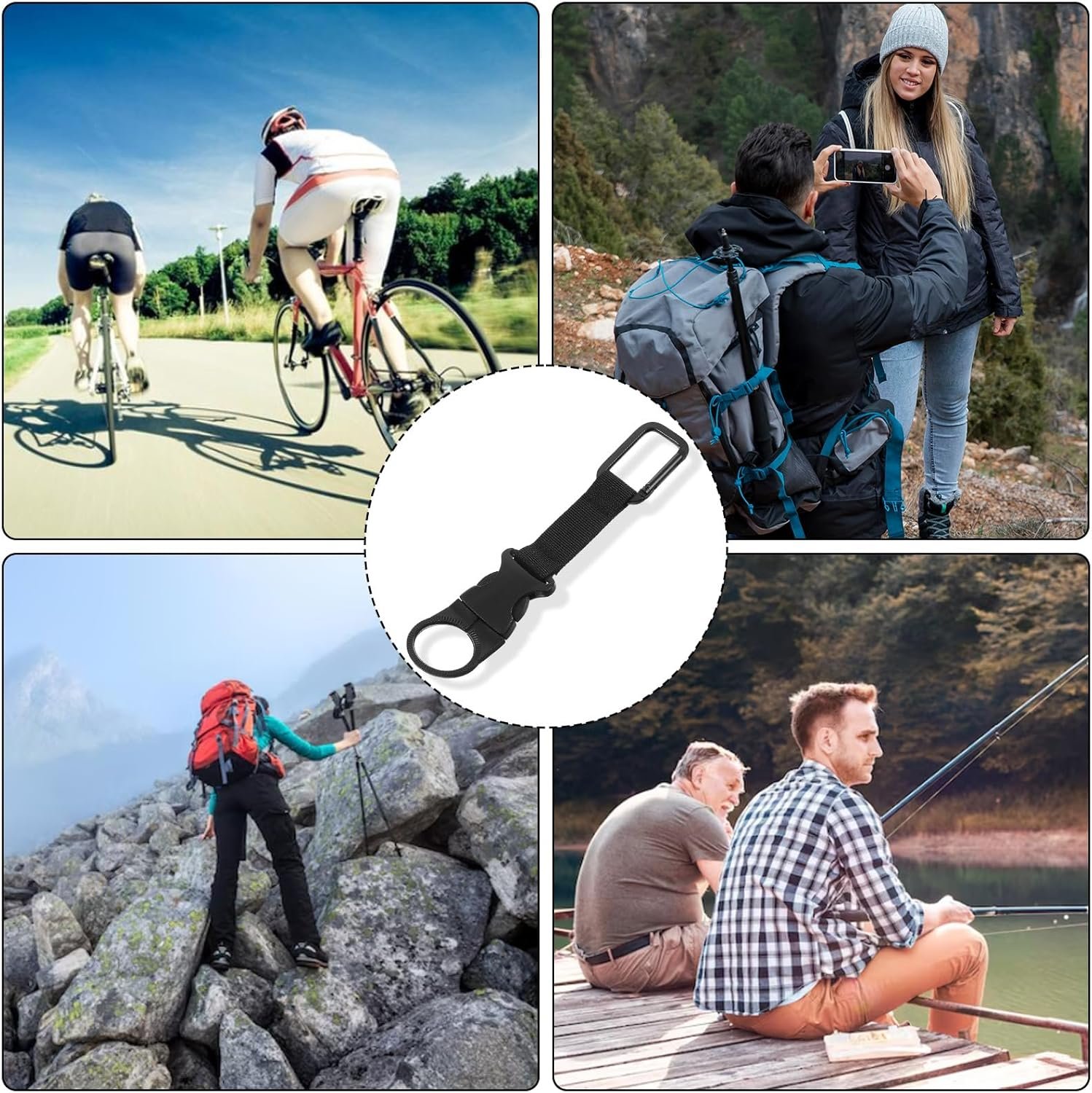Bottle Buckle Clip, 4pcs Hanging Buckle Portable Water Bottles Ring Holder Keychain Heavy Duty Bottle Ring Buckles Mineral Water Bottle Clip for Backpack Belt Webbing Strap Camping Hiking