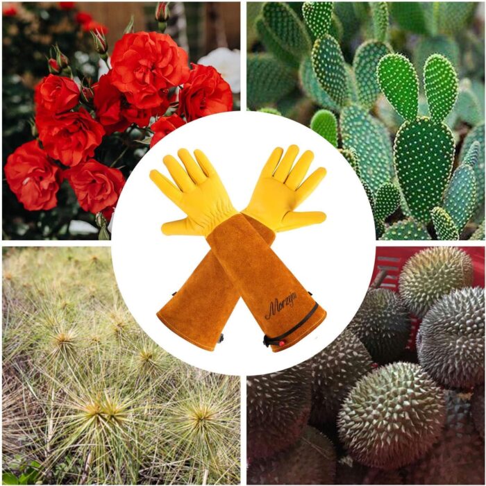 Long Gardening Gloves for Women & Men, Rose Pruning Gloves Thorn Proof, Adjustable Cuff, Breathable Leather Cowhide Garden Gloves, Garden Tools for Gardener,Yard Work, Cactus,Rose, Blackberry(Small) - Image 6