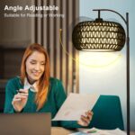 Arc Floor Lamp with 3 Color Temperatures,Black Floor Lamp with Remote Control, Boho Standing Lamp with Rattan Wicker Shades, Farmhouse Tall Pole Lamp for Living Room Bedroom - Image 5