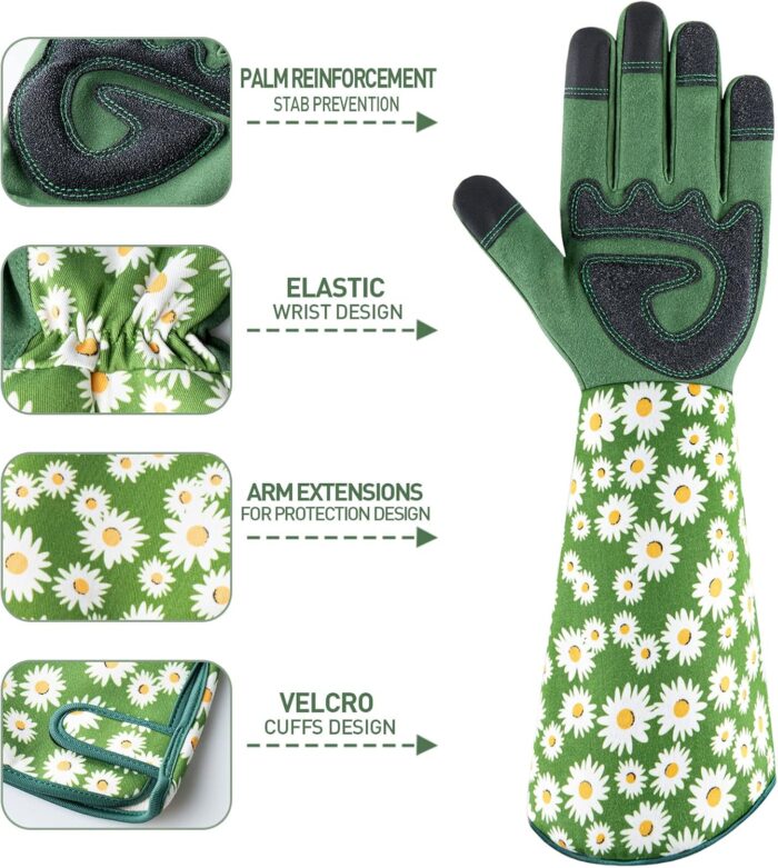 PHIRAH Gardening Gloves for Women Rose Pruning Thorn Proof Breathable Touchscreen Garden Gloves Long Forearm Protection Gauntlet Adjustable Flexible Working Gloves(Green, L) - Image 3
