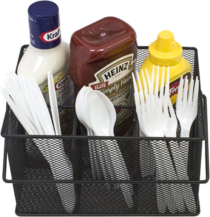Sorbus® Utensil Caddy — Silverware, Napkin Holder, and Condiment Organizer — Multi-Purpose Steel Mesh Caddy—Ideal for Kitchen, Dining, Entertaining, Tailgating, Picnics, and much more (Black) - Image 6