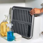OXO Good Grips Aluminum Fold Flat Dish Drying Rack, 2-Tier, with Drainboard, for Kitchen Counter, Collapsible - Image 8