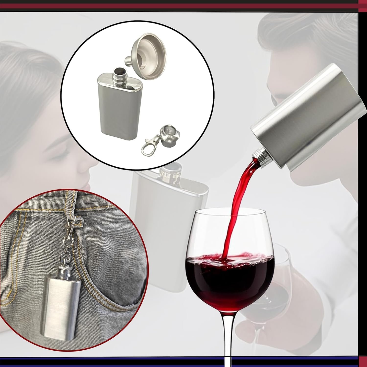 2PCS Mini Pocket Wine Bottle Stainless Steel Material Portable Keychain Flask Stainless Steel 2oz Pocket Whiskey Bottle, Hip Flask with Funnel for Men & Women