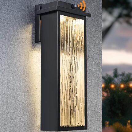 16″ Black Dusk to Dawn LED Outdoor Wall Light, Large Exterior Lighting Fixture, Modern Outside Wall Mounted Porch Sconce, Waterproof Patio Lantern Lamp with Sensor, 1 Pack