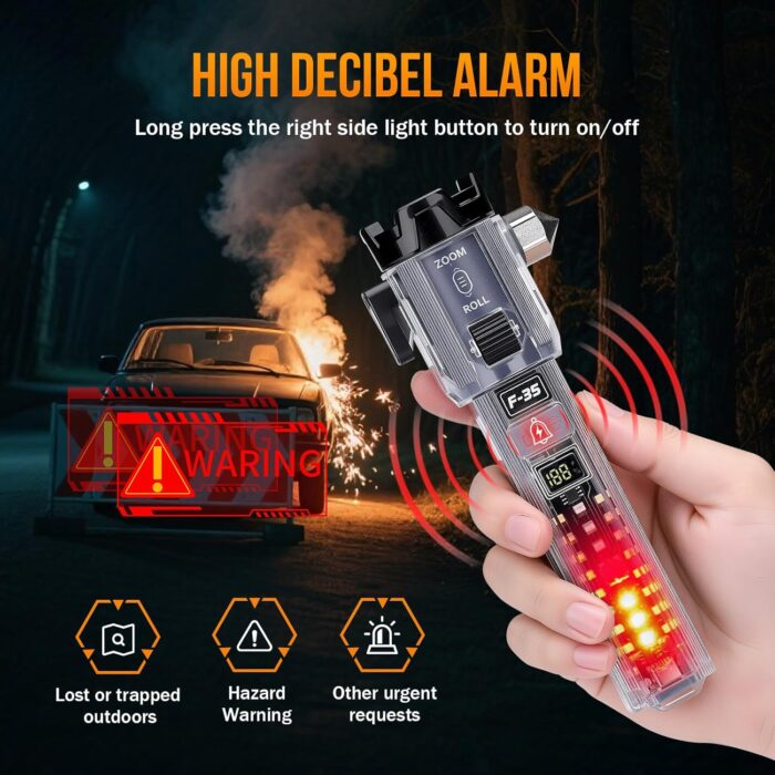 Car Emergency Flashlights Rechargeable 2Packs, 990,000L High Lumens Car Flashlight Emergency Kit, 7 Modes Tactical LED Flash Light with Window Breaker, Belt Cutter, Alarm Buzzer, Magnet, USB C for Car - Image 3