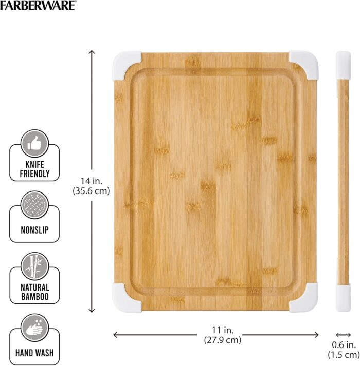 Farberware Nonslip Bamboo Cutting Board with Juice Groove, 11x14 Inch, White - Image 3