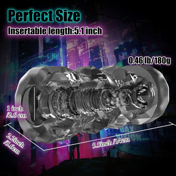 Male Masturbator Sex Toys - Transparent Pocket Pussy Stroker, TPE Male Masturbation Sleeve with 3D Textured, Penis Training Blowjob Sex Toy for Men with Storage Box (Transparent Black) - Image 7