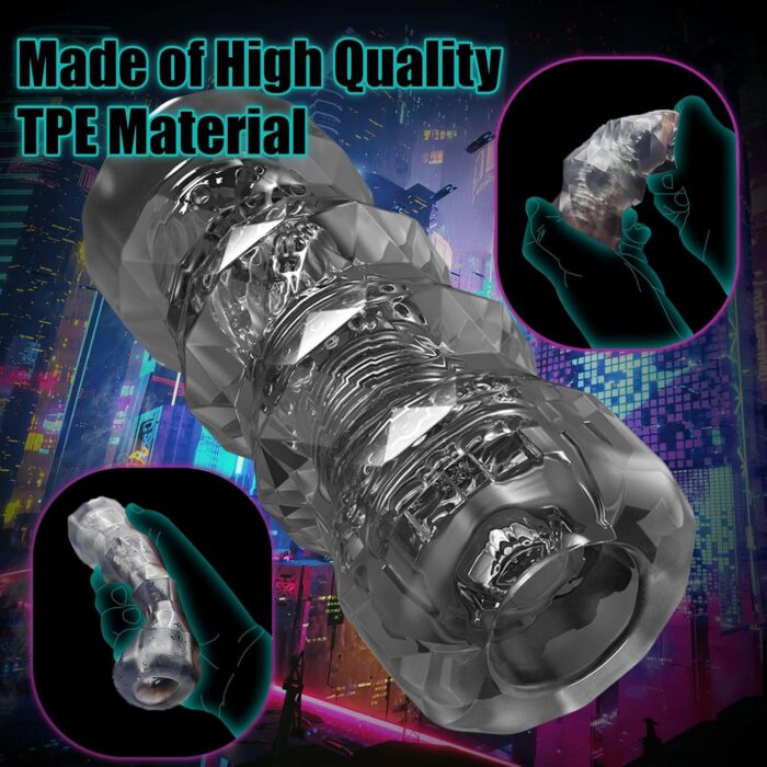 Male Masturbator Sex Toys - Transparent Pocket Pussy Stroker, TPE Male Masturbation Sleeve with 3D Textured, Penis Training Blowjob Sex Toy for Men with Storage Box (Transparent Black) - Image 5