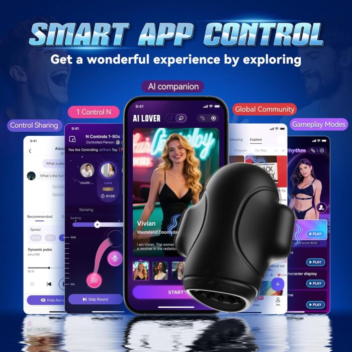 Male Maturbator Sex Toys for Men Glans Trainer - baiwatt Male Sex Toy with 10 Licking Vibrating Blowjob & 3 Motors Stroker & Global Social App for 360° Pocket Pussy Sleeve Wrap, Adult Sex Toy for Men - Image 8