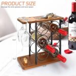 Wooden Wine Racks Countertop with Tray, Wine Bottle Holder for 6 Bottles & 2 Glasses, Perfect for Kitchen, Bar, Table, Cabinet, Wine Cellar - Image 6