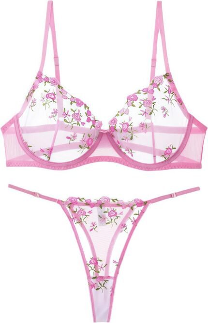 Sexy Lingerie for Women Mesh Shelf Bra and Panty Set Underwear Lenceria See Through Lace Bralette