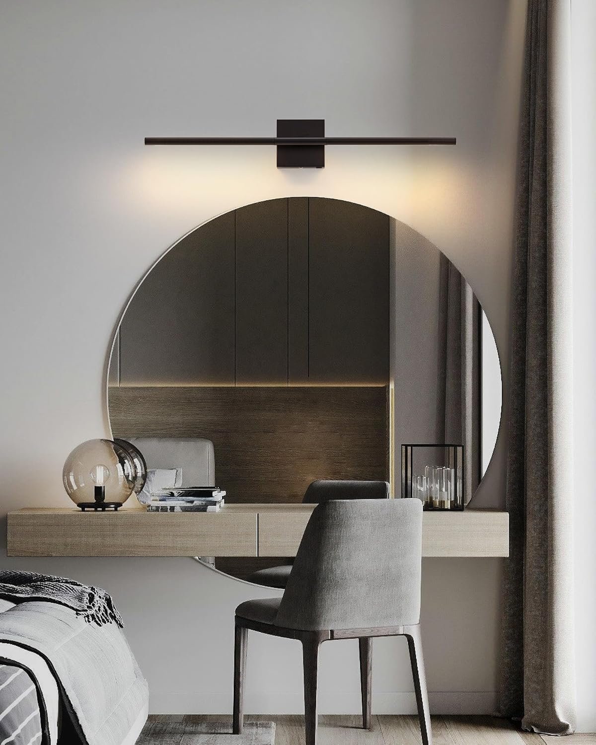 KDG Cordless Wall Sconces Set of 2, Wireless 7000mAh Rechargeable Battery Operated LED Wall Lamps with Remote, 360° Rotate Lightings for Wall Painting, Bedroom, Hallway, Night Light 23.6 inch (Black)