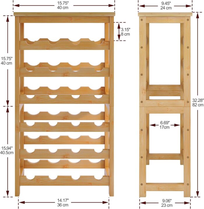 24 Bottles Floor Wine Rack with Tabletop, 6 Tier Bamboo Wine Display Storage Shelves, Wave Bars Freestanding Wine Bottle Organizer Shelf for Kitchen Pantry Cellar, Natural - Image 5