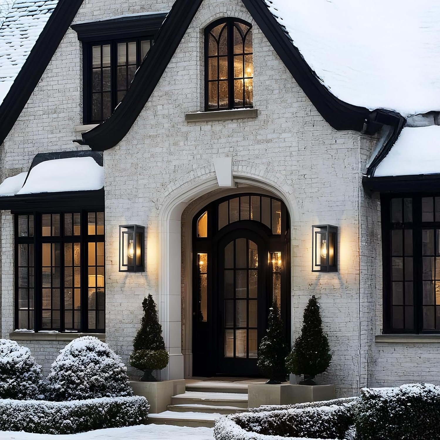 14″ Outdoor Wall Lights Fixtures, Black Exterior Lighting Fixtures, Waterproof Outdoor Wall Lantern Modern Front Porch Lights with Clear Glass Coach Lights for Garage, Porch, Front Door 2-Pack