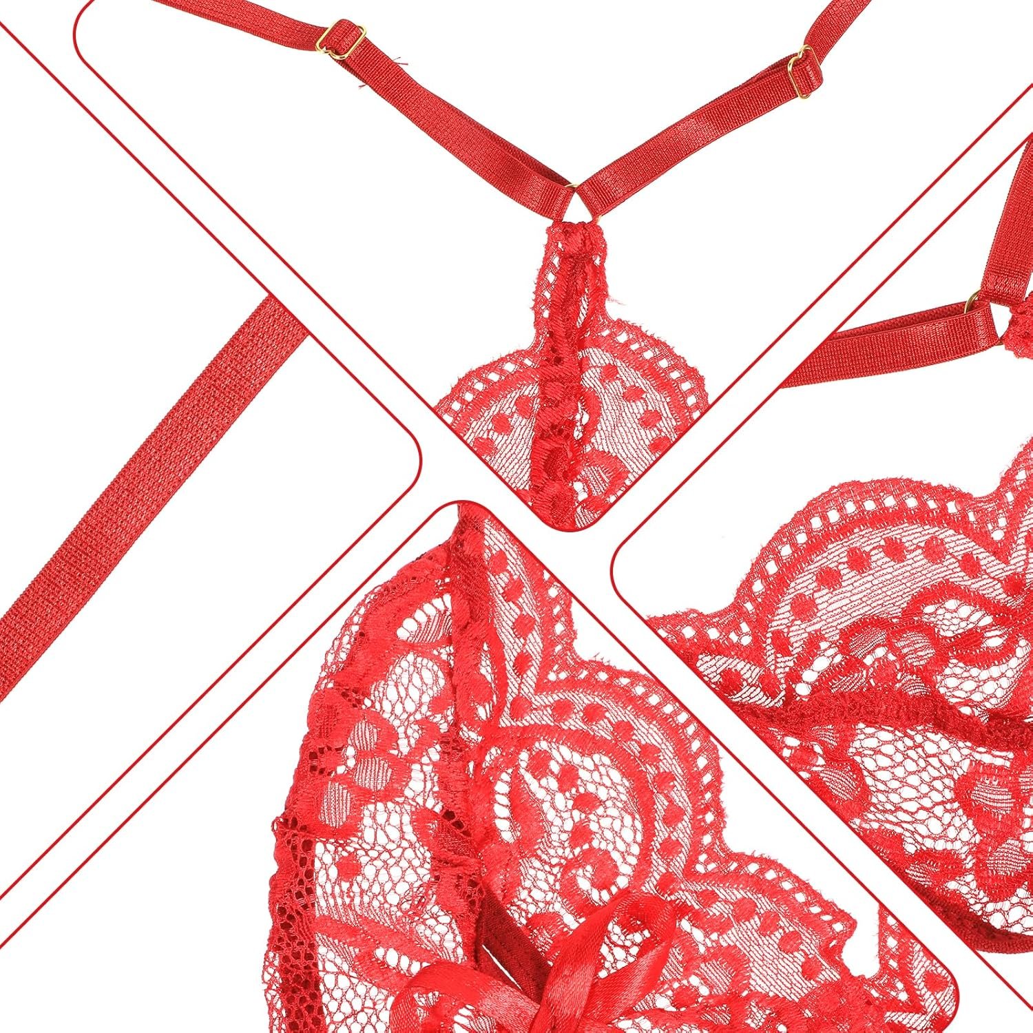 Teddy Lingerie For Women Sexy Floral Lace Lingerie Sheer Bodysuit Women’s Exotic Underwear Nightgown One Piece Red Black