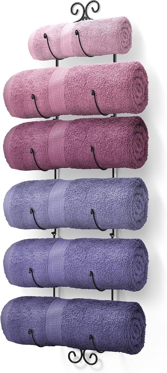 Sorbus Towel Rack Wall Mounted – Metal Towel Holder for Bathroom Wall, Washcloth, Rolled Bath Towels, Spa, Gym, Camper Rv, Shelf Cabinet – 6 Level Wine Rack Wall Mounted for Kitchen Bar, Wine Cellar