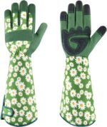 PHIRAH Gardening Gloves for Women Rose Pruning Thorn Proof Breathable Touchscreen Garden Gloves Long Forearm Protection Gauntlet Adjustable Flexible Working Gloves(Green, L)