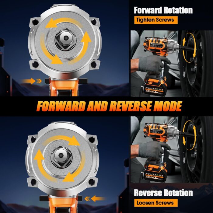 1/2 inch Cordless Impact Wrench, 900Ft-lbs (1200N.m) High Torque Brushless Impact Gun,3800RPM,2x4000mAh Battery, 6 Sockets,LED Light,Electric Impact Motor Variable Speeds for Car/Mower/Pickup - Image 5