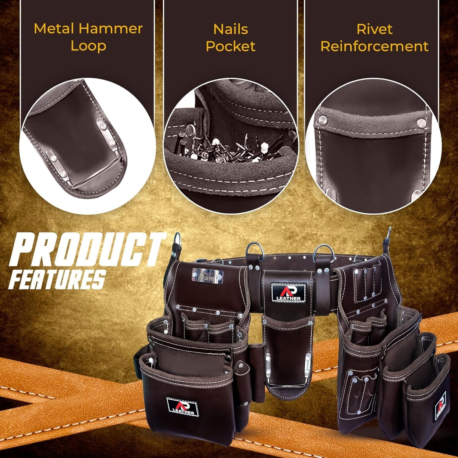 Ap-Leather Pro-302 Premium Oil Tanned Leather Tool Belt, Carpenter Tool bag | Tool Belt 29 Pockets Tool Pouch with 4 Loops, Carpenter, for 30″ to 52″ (Maroon, Full Siza) (Chocolate Brown, Full Size)