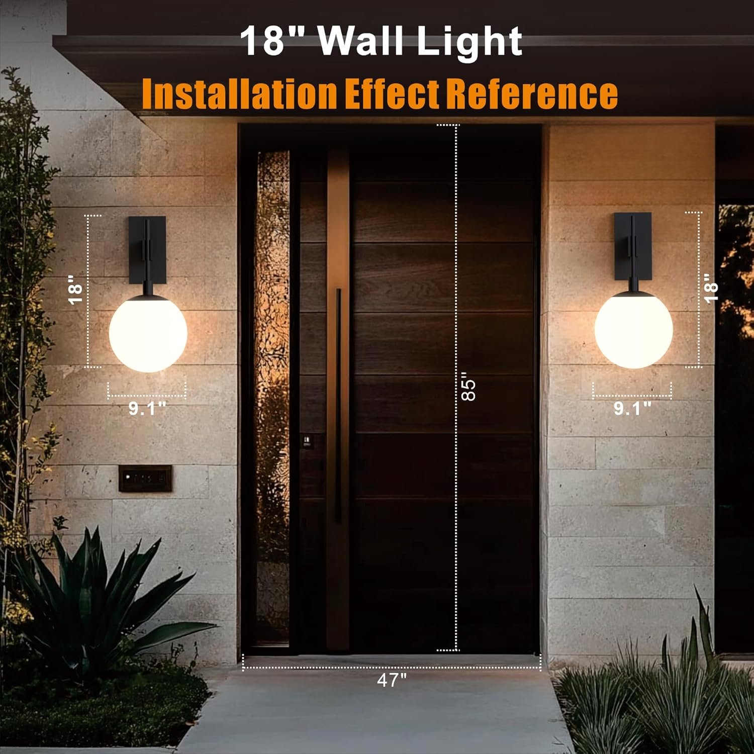 Hyunbae Outdoor Wall Sconce, 18.9″ Large Size Wall Light, Exterior Light Fixtures Wall Mount for House, Globe Glass Front Porch Lights, Waterproof Outside Lighting Sconce Lamp with E26 Base