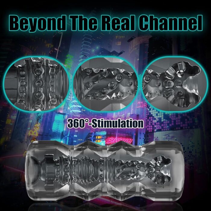 Male Masturbator Sex Toys - Transparent Pocket Pussy Stroker, TPE Male Masturbation Sleeve with 3D Textured, Penis Training Blowjob Sex Toy for Men with Storage Box (Transparent Black) - Image 2