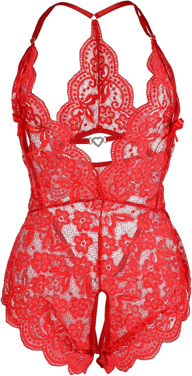 Teddy Lingerie For Women Sexy Floral Lace Lingerie Sheer Bodysuit Women’s Exotic Underwear Nightgown One Piece Red Black