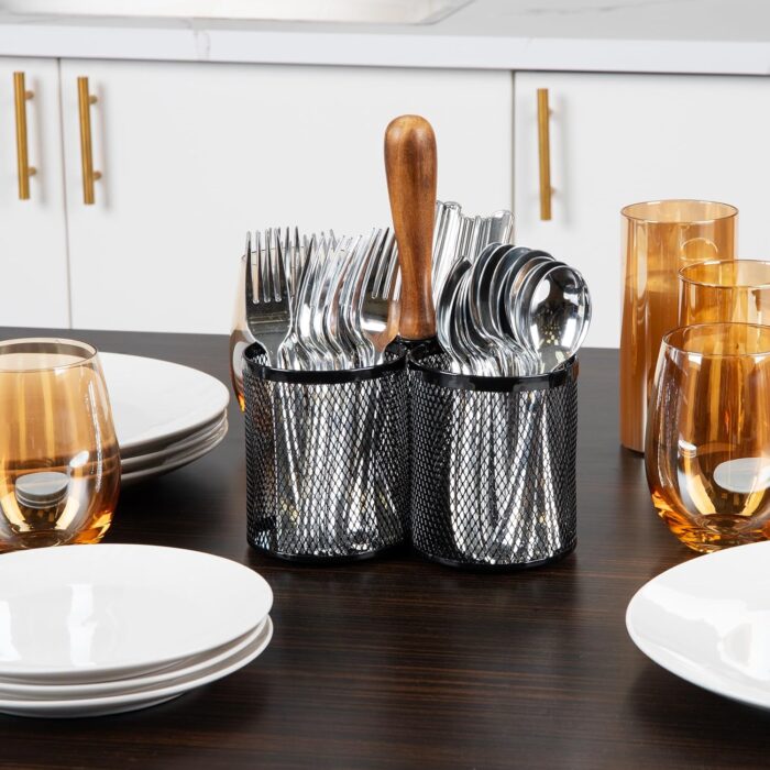 Mind Reader Utensil Holder, Silverware Organizer, Caddy, Cutlery Holder, Kitchen, Metal Mesh, 7.5"L x 7.5"W x 9.75"H, Black - Image 4