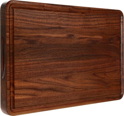 AZRHOM Large Walnut Wooden Cutting Board for Kitchen-17×11 Inch Wood Cutting Board with Juice Groove, Non-Slip Mats & Built-in Handles (Gift Box Included)