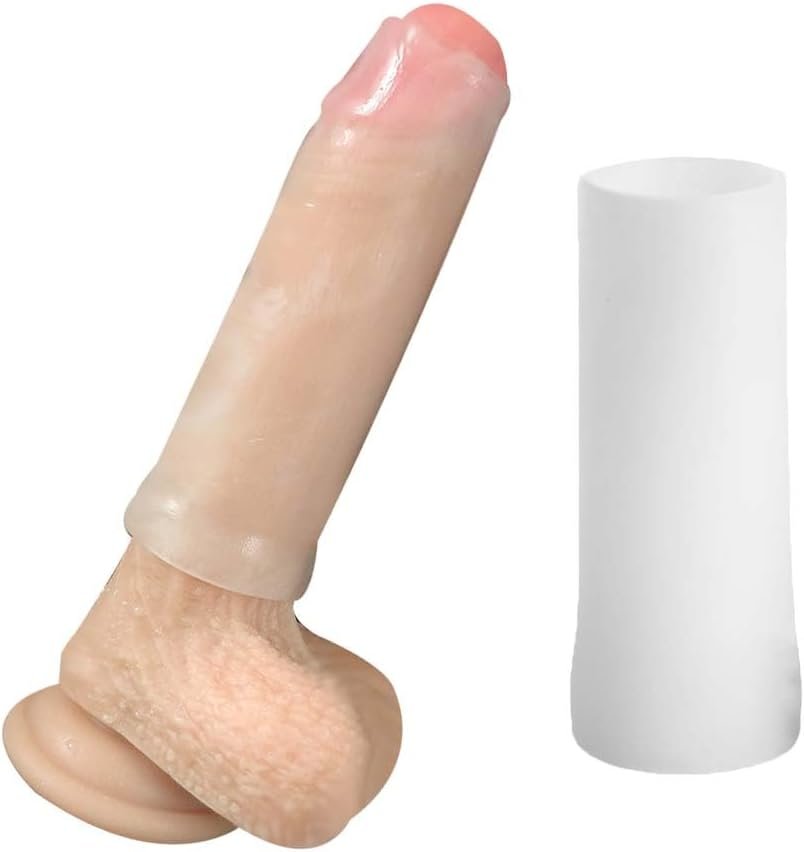 Silicone Male Extender Stretcher Penis Cock Sleeve Male Glans-Protector Cap Enlargement Vacuum Enhancer, XL, 1 Pcs