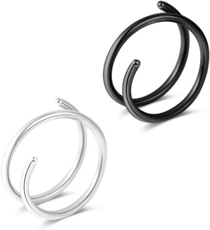 1-15PCS Double Hoop Nose Ring for Single Piercing 18G 20G 22G Spiral Nose Rings Hoops 18 20 22 Gauge Surgical Steel Twist Nose Piercing Jewelry Nostril for Women Girls Men Hypoallergenic Pack Easy Bendable 6mm 8mm 10mm