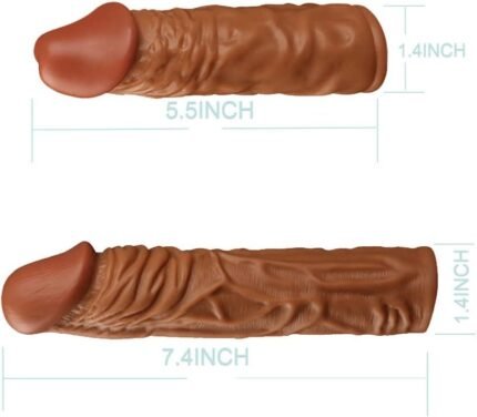 2 Pcs Reusable Penis Sleeve Extender Ultra-Soft Extension Sex Toy Cock Enlarger Applicative for Men & Couple