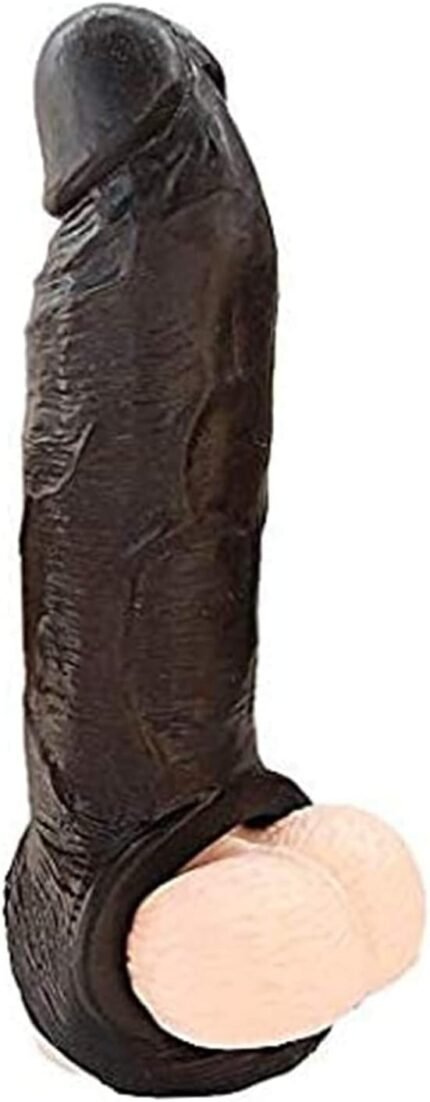 Reusable Realistic Sleeve Extender Sheath for Men Male Enhancement Extension Ball Stretch Sleeve Massage (Black, 8.7 in)