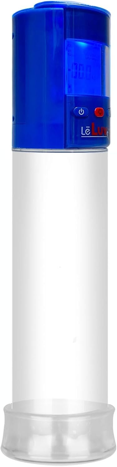 LeLuv Smart Programmable iPump Penis Pump LCD-Screen, Rechargable, Blue Head + 9 Inch Clear Cylinder + TPR Seal