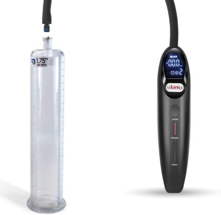 LeLuv Magna Rechargeable Electric Penis Pump – Premium 9″ x 1.75″ Round Diameter Flange Acrylic Cylinder with LCD Smart Display – Handheld Male Vacuum Pump with Swift-Disconnect Function, Black