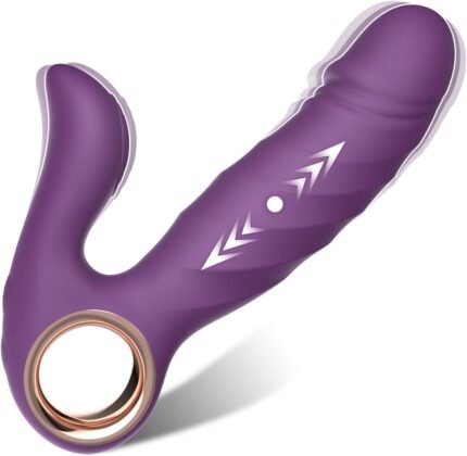 Thrusting Dildo Vibrator Sex Toys – Dual Motors Stimulator for Women Pleasure, Wearable Vibrating Panties with 10 Powerful Vibrations & 5 Thrusting Modes, G Spot Thrusting Vibrator, Purple