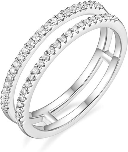 Mameloly Wedding Bands for Women Dainty CZ Cubic Zirconia Half Eternity Stackable Engagement Enhancer Guard Double Ring Size 4-12