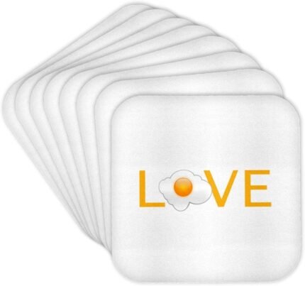 3dRose Love Eggs – Text with Sunny Side up Fried Egg for O Fun Breakfast Food Set of 8 Coasters – Cork