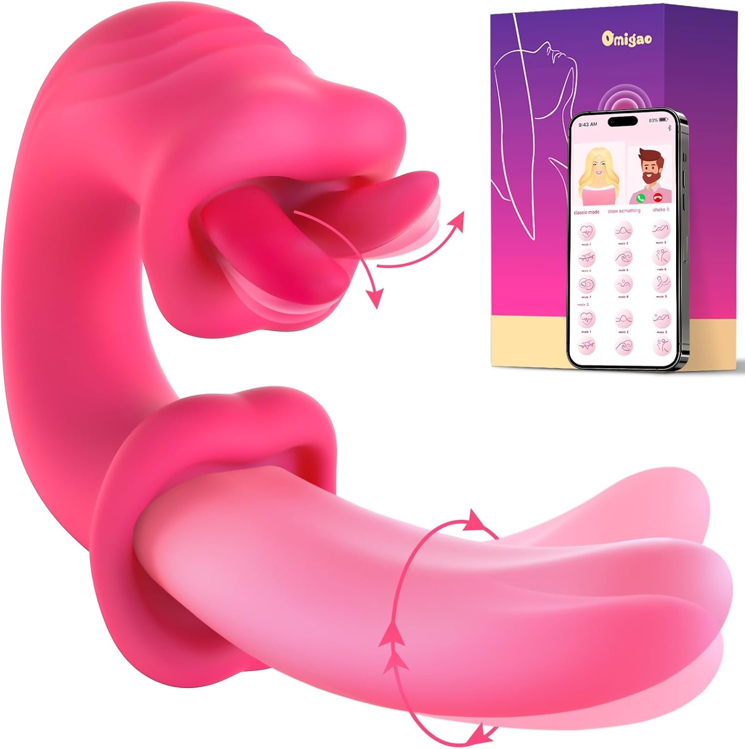 Realistic Tongue Vibrator for Women-Omigao10 Licking and 10 Swing Vibrating Modes for Clit and G Spot Stimulator APP Remote Control Anal Nipple Vibrators Silicone Dildo Adult Sex Toy for Couple Games