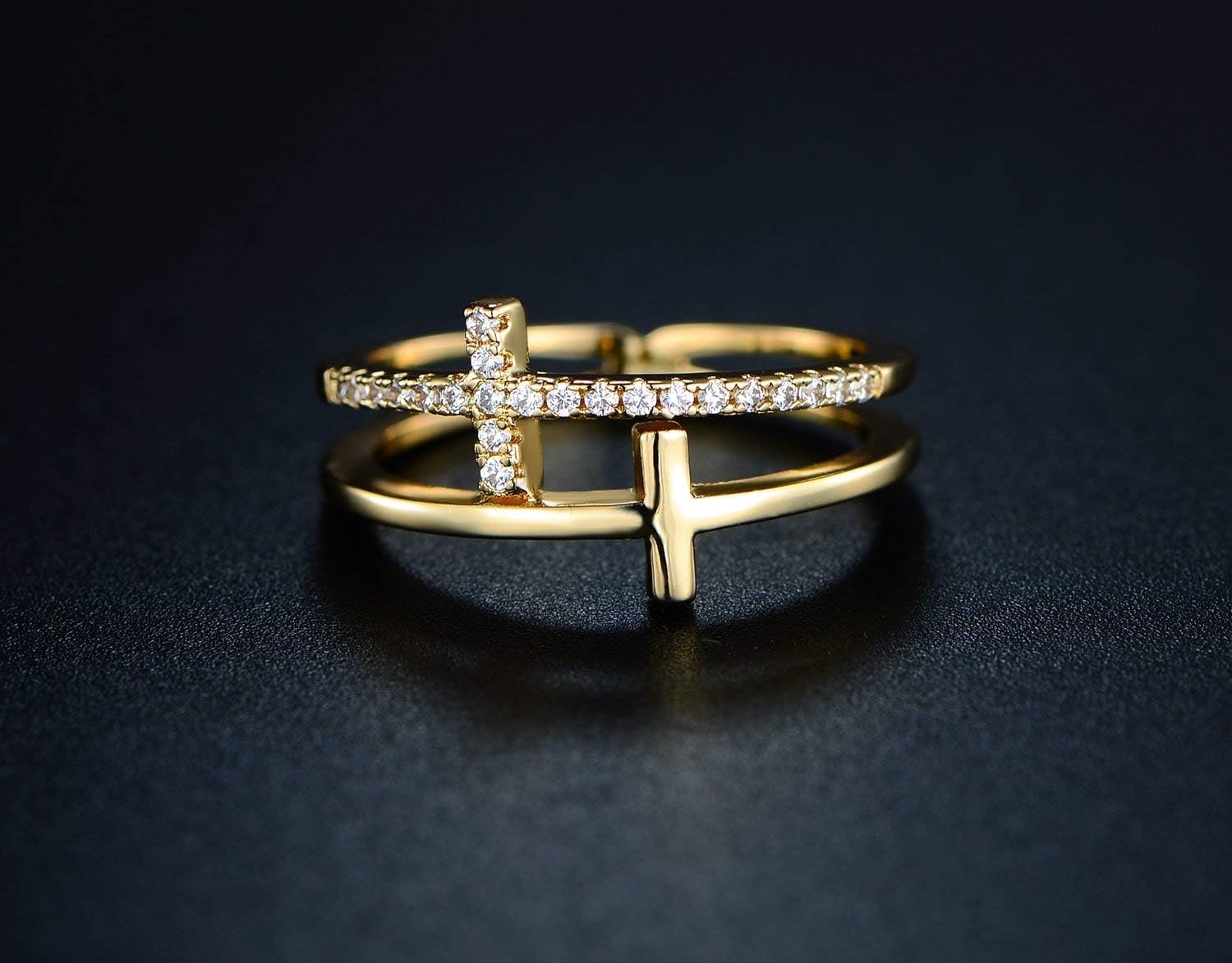 Barzel 18k Gold Plated Cubic Zirconia Double Cross Ring